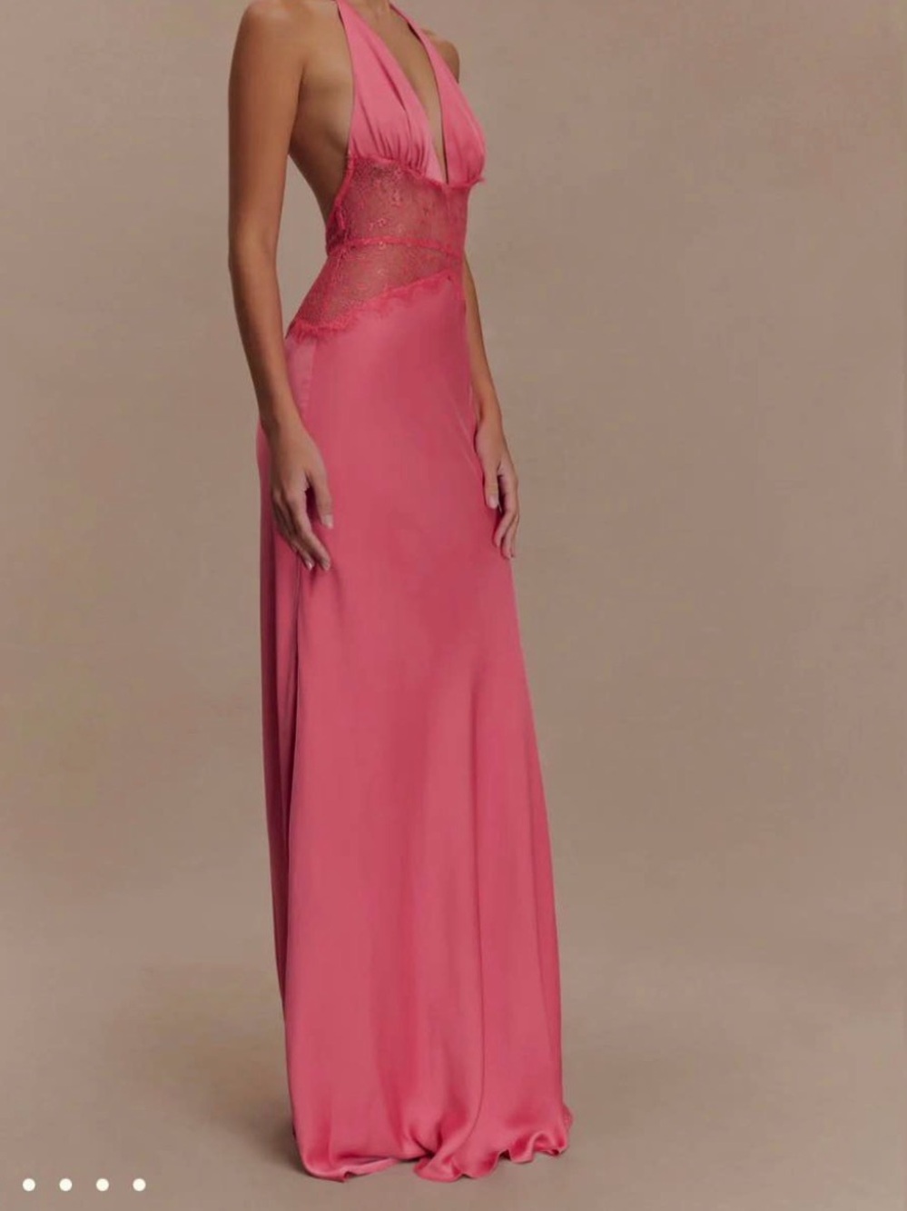 Pink Lace Halter Evening Dress